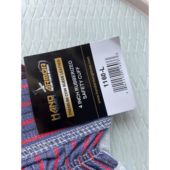 Hand Armor Premium Cow Suede Leather Gloves L 4 Inch Rubberized Safety Cuff NEW - Picture 2 of 6